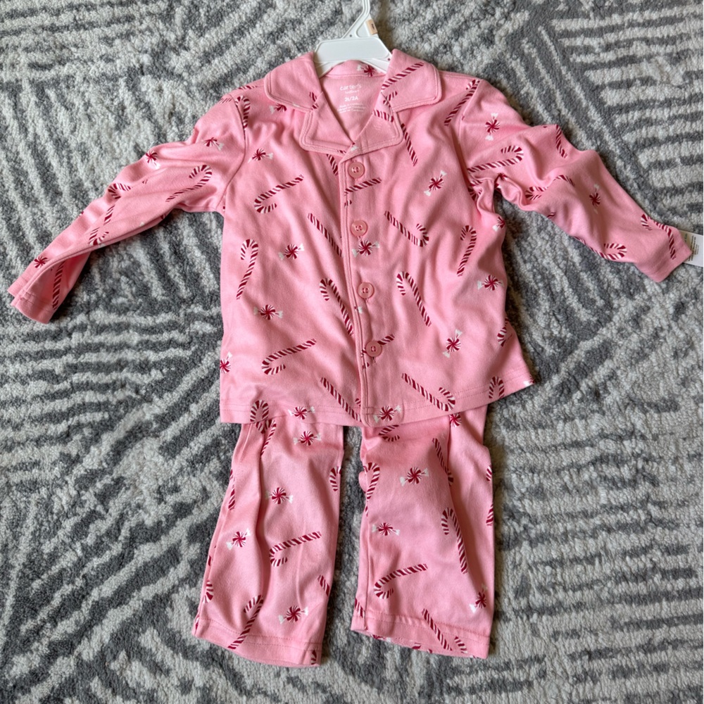 Carters Pink Candy Cane Kids Pajamas